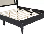 FAMYYT Letto Matrimoniale con Piattaforma in Legno, Testiera in Rattan Naturale e Supporto a Doghe in Legno, Facile da Montare
