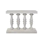 Consolle da divano, piano da 42 pollici, legno di mango bianco lavato sabbiato, gambe a pilastro tornite