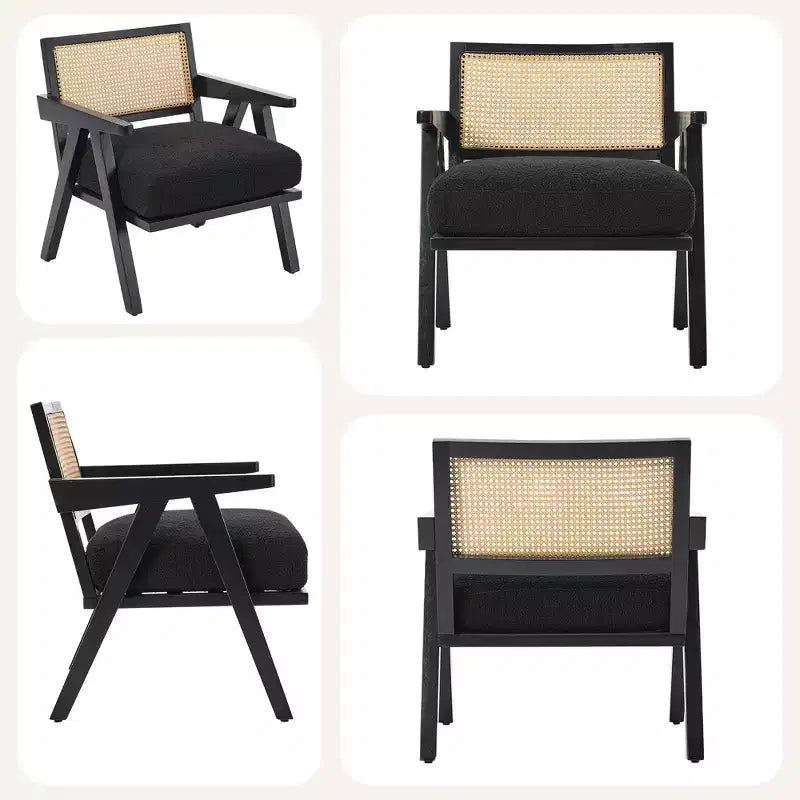 Set di 2 sedie lounge moderne GustoWave con gambe in legno, schienale in rattan e seduta imbottita