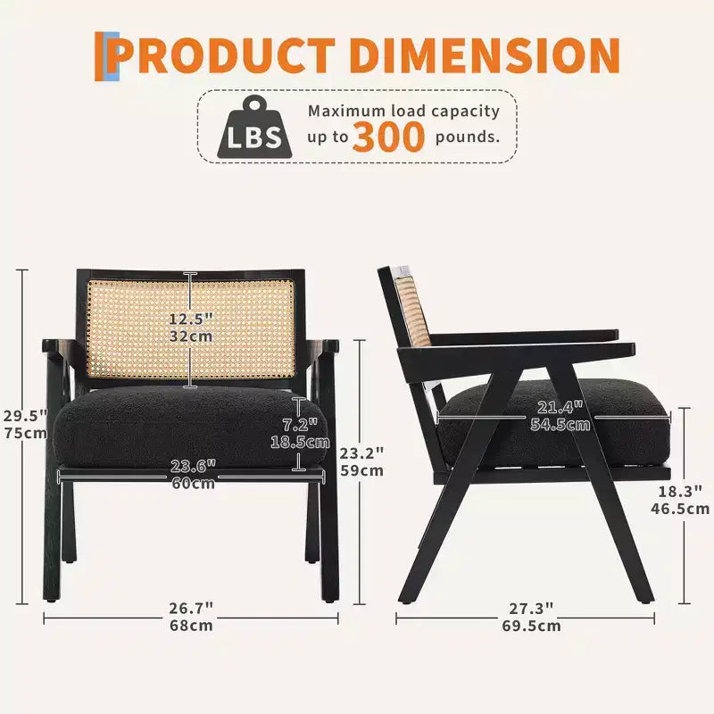Set di 2 sedie lounge moderne GustoWave con gambe in legno, schienale in rattan e seduta imbottita