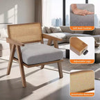 Set di 2 sedie lounge moderne GustoWave con gambe in legno, schienale in rattan e seduta imbottita