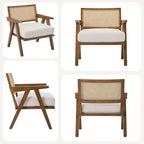 Set di 2 sedie lounge moderne GustoWave con gambe in legno, schienale in rattan e seduta imbottita