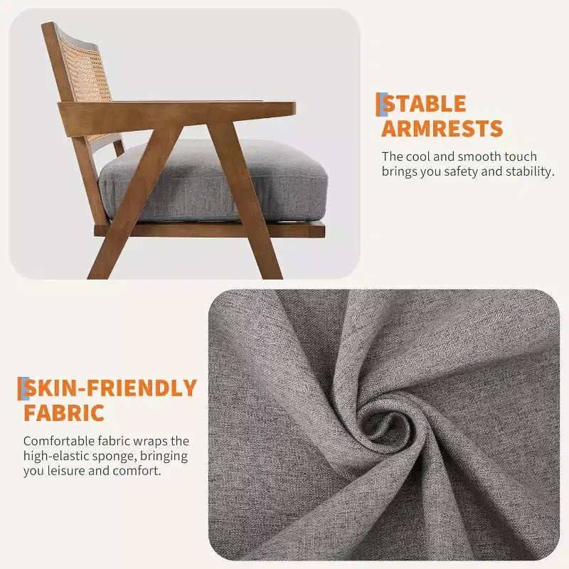 Set di 2 sedie lounge moderne GustoWave con gambe in legno, schienale in rattan e seduta imbottita