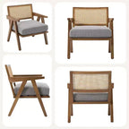 Set di 2 sedie lounge moderne GustoWave con gambe in legno, schienale in rattan e seduta imbottita