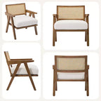 Set di 2 sedie lounge moderne GustoWave con gambe in legno, schienale in rattan e seduta imbottita
