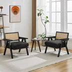 Set di 2 sedie lounge moderne GustoWave con gambe in legno, schienale in rattan e seduta imbottita