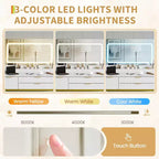 Toeletta con Specchio e Luci, Mobile Trucco con Cassetti e Sgabello, Piccolo Set Toeletta per Camera da Letta, Tavolo da Trucco con Specchio Illuminato a LED