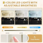 Toeletta con Specchio e Luci, Mobile Trucco con Cassetti e Sgabello, Piccolo Set Toeletta per Camera da Letta, Tavolo da Trucco con Specchio Illuminato a LED