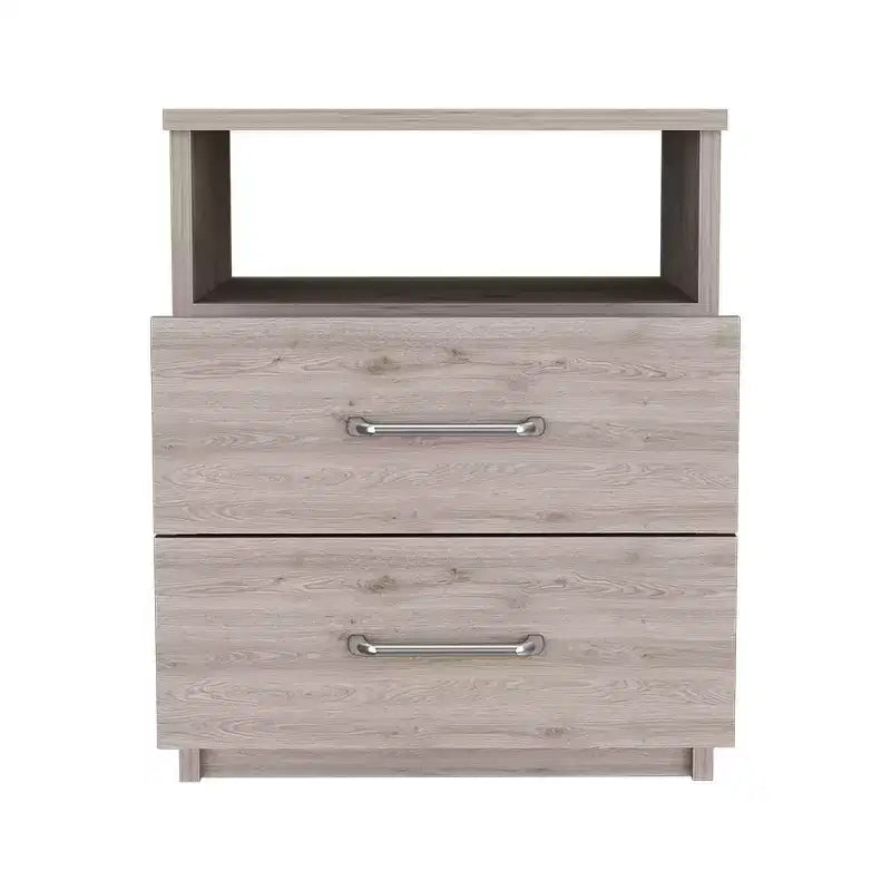 HomeRoots 20 Gray Two Drawer Faux Wood Nightstand