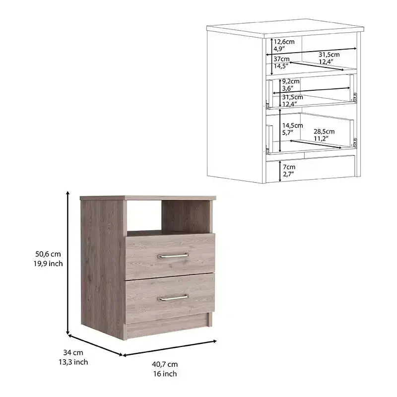 Comodino HomeRoots 20 grigio con due cassetti in simil legno