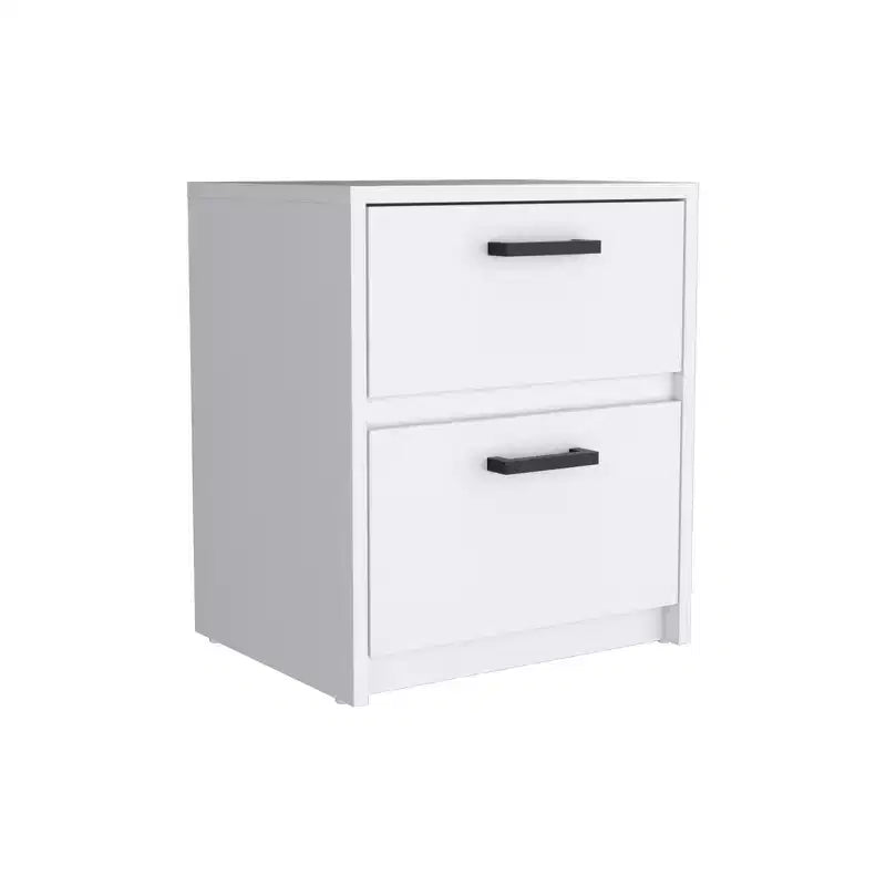 HomeRoots 19 White Wood Two Drawer Nightstand