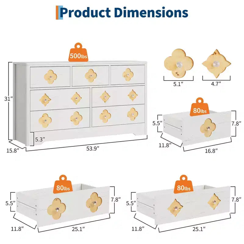 Comò da camera con 7 cassetti, cassettiera larga 137 cm con grande armadio contenitore per vestiti, comò in legno per camera da letto, mobile TV per corridoio