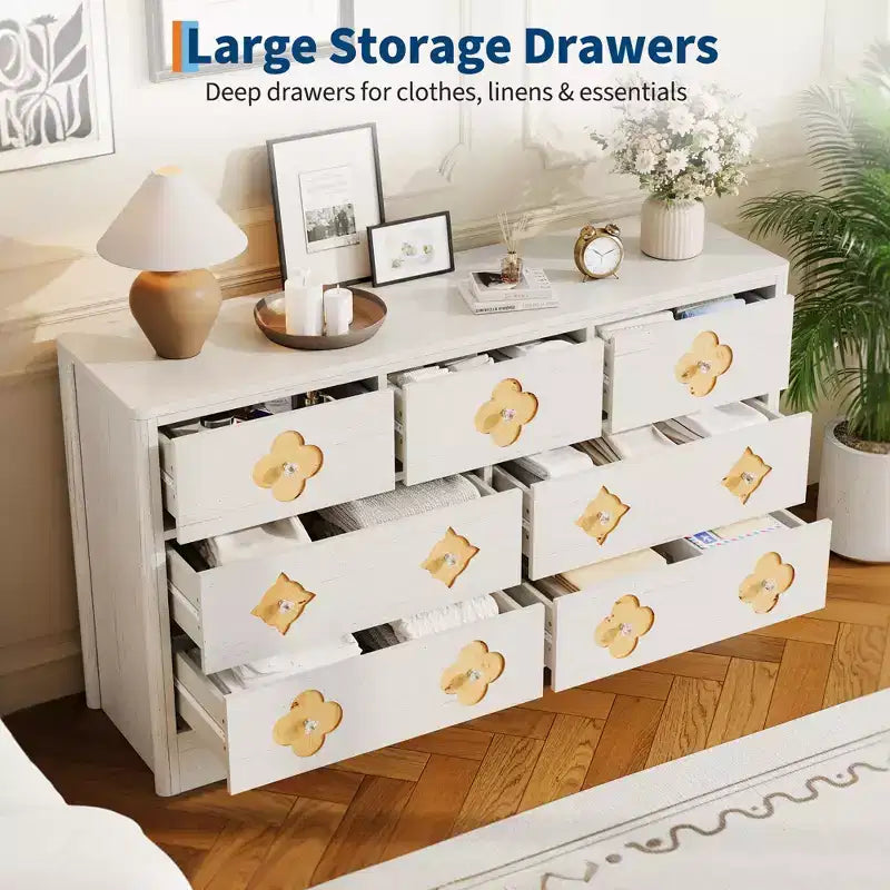 Comò da camera con 7 cassetti, cassettiera larga 137 cm con grande armadio contenitore per vestiti, comò in legno per camera da letto, mobile TV per corridoio