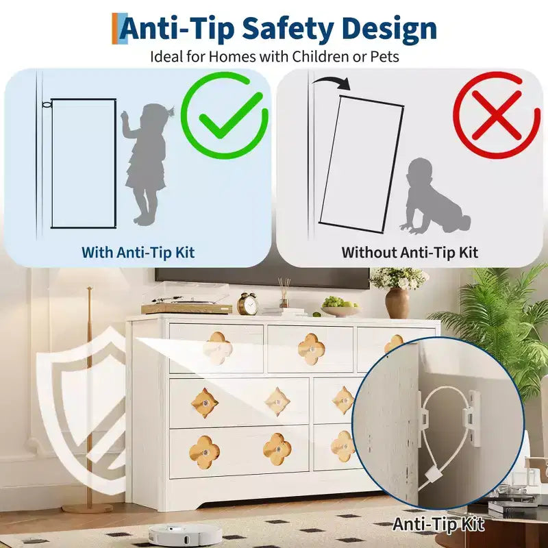 Comò da camera con 7 cassetti, cassettiera larga 137 cm con grande armadio contenitore per vestiti, comò in legno per camera da letto, mobile TV per corridoio