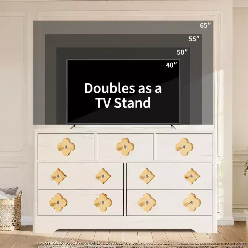 Comò da camera con 7 cassetti, cassettiera larga 137 cm con grande armadio contenitore per vestiti, comò in legno per camera da letto, mobile TV per corridoio