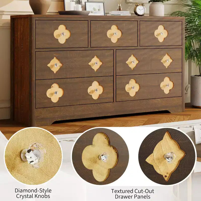 Comò da camera con 7 cassetti, cassettiera larga 137 cm con grande armadio contenitore per vestiti, comò in legno per camera da letto, mobile TV per corridoio