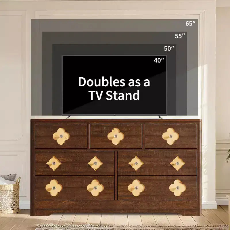 Comò da camera con 7 cassetti, cassettiera larga 137 cm con grande armadio contenitore per vestiti, comò in legno per camera da letto, mobile TV per corridoio