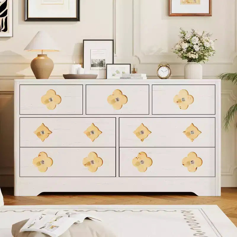 Comò da camera con 7 cassetti, cassettiera larga 137 cm con grande armadio contenitore per vestiti, comò in legno per camera da letto, mobile TV per corridoio