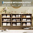 Comò scanalato per camera da letto con 9 cassetti, comò moderno con maniglia in metallo, porta TV in legno, organizer per soggiorno