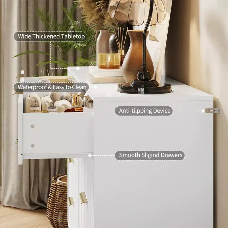 Cassettiera scanalata per camera da letto con 8 cassetti, comò moderno con maniglia in metallo, cassettiera in legno, organizer per soggiorno