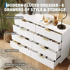 Cassettiera scanalata per camera da letto con 8 cassetti, comò moderno con maniglia in metallo, cassettiera in legno, organizer per soggiorno