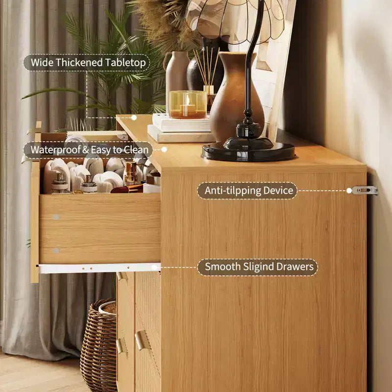 Cassettiera scanalata per camera da letto con 8 cassetti, comò moderno con maniglia in metallo, cassettiera in legno, organizer per soggiorno