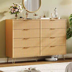 Cassettiera scanalata per camera da letto con 8 cassetti, comò moderno con maniglia in metallo, cassettiera in legno, organizer per soggiorno