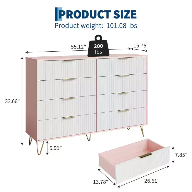 Cassettiera scanalata per camera da letto con 8 cassetti, comò moderno con maniglia in metallo, cassettiera in legno, organizer per soggiorno
