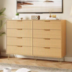 Fluted Dresser for Bedroom with 8 Drawers,Modern Chest of Drawers with Metal Handle,Wooden Dresser TV Stand, Storage Organizer for Living Room