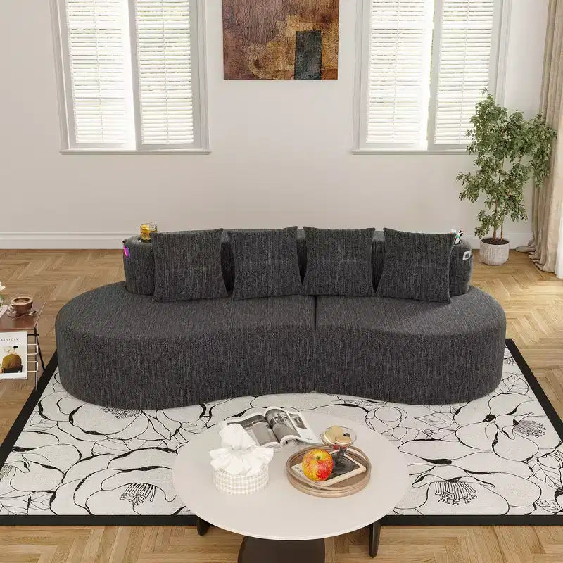 Divano modulare curvo componibile, divano a 3 posti con portabicchieri, tasca laterale e 4 cuscini per soggiorno, ufficio, appartamento - ModernLuxe