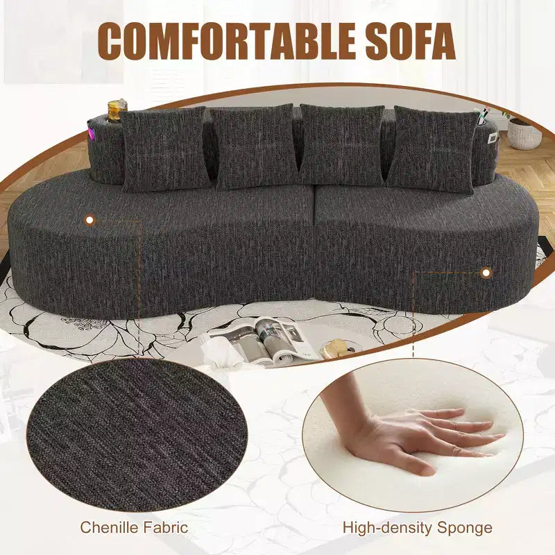 Divano modulare curvo componibile, divano a 3 posti con portabicchieri, tasca laterale e 4 cuscini per soggiorno, ufficio, appartamento - ModernLuxe