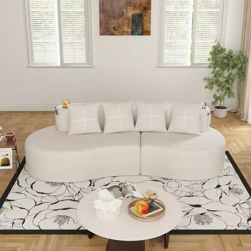 Divano modulare curvo componibile, divano a 3 posti con portabicchieri, tasca laterale e 4 cuscini per soggiorno, ufficio, appartamento - ModernLuxe