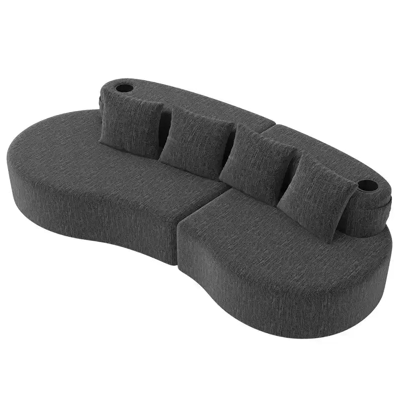 Divano modulare curvo componibile, divano a 3 posti con portabicchieri, tasca laterale e 4 cuscini per soggiorno, ufficio, appartamento - ModernLuxe