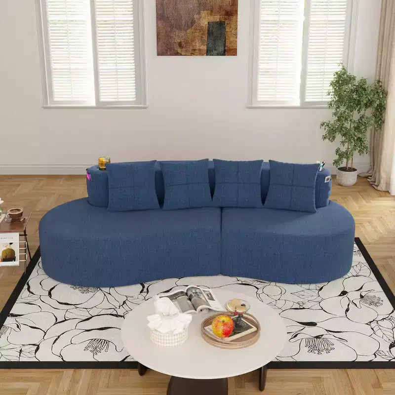 Divano modulare curvo componibile, divano a 3 posti con portabicchieri, tasca laterale e 4 cuscini per soggiorno, ufficio, appartamento - ModernLuxe