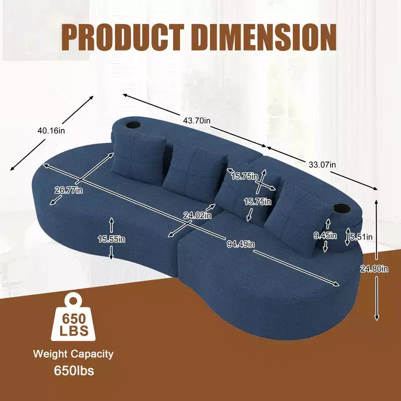 Divano modulare curvo componibile, divano a 3 posti con portabicchieri, tasca laterale e 4 cuscini per soggiorno, ufficio, appartamento - ModernLuxe