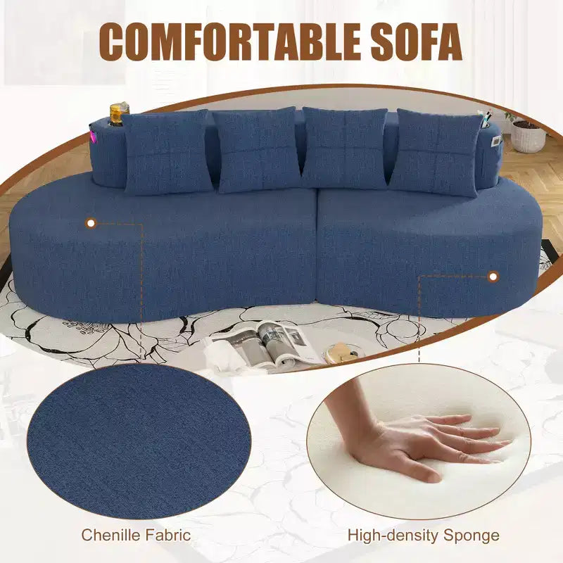 Divano modulare curvo componibile, divano a 3 posti con portabicchieri, tasca laterale e 4 cuscini per soggiorno, ufficio, appartamento - ModernLuxe