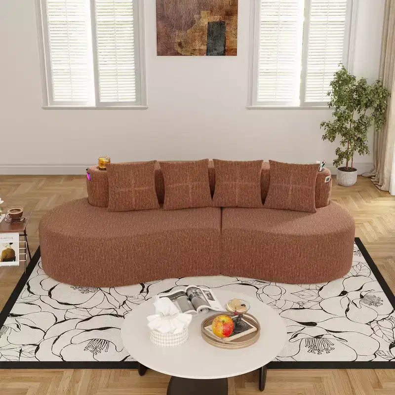 Divano modulare curvo componibile, divano a 3 posti con portabicchieri, tasca laterale e 4 cuscini per soggiorno, ufficio, appartamento - ModernLuxe
