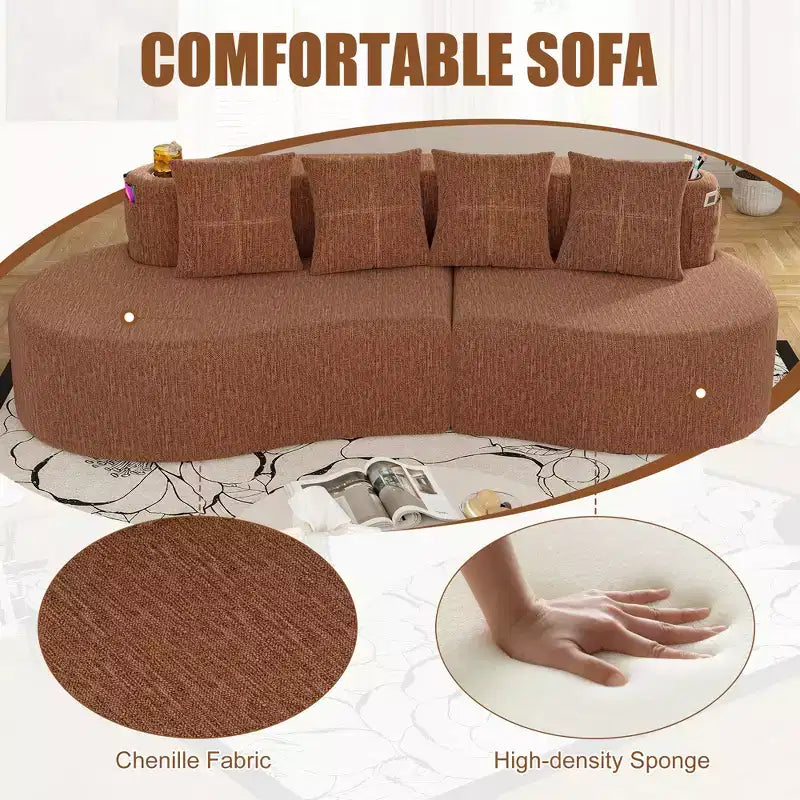 Divano modulare curvo componibile, divano a 3 posti con portabicchieri, tasca laterale e 4 cuscini per soggiorno, ufficio, appartamento - ModernLuxe