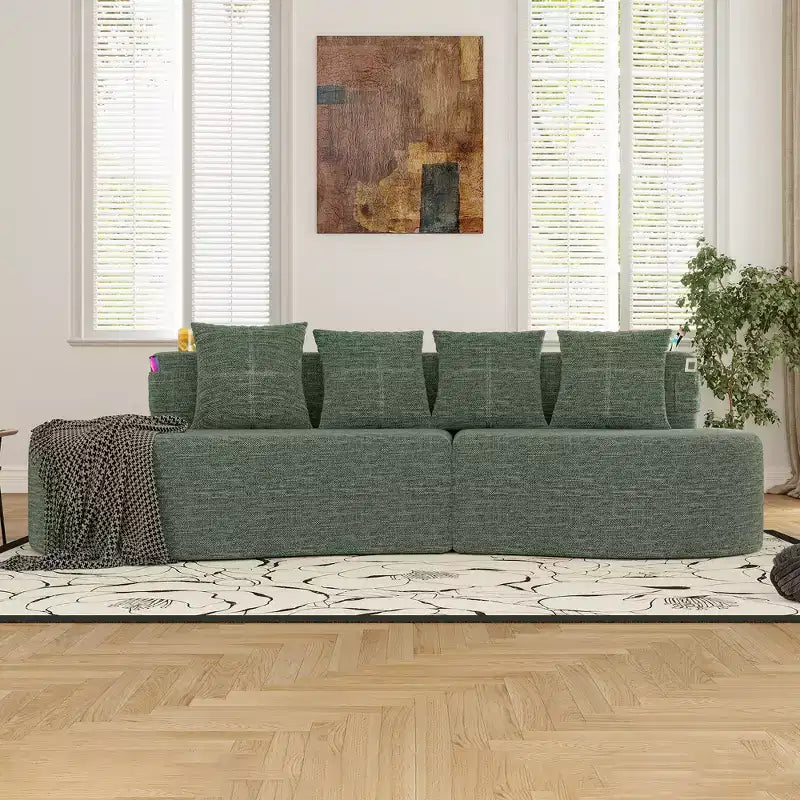 Divano modulare curvo componibile, divano a 3 posti con portabicchieri, tasca laterale e 4 cuscini per soggiorno, ufficio, appartamento - ModernLuxe