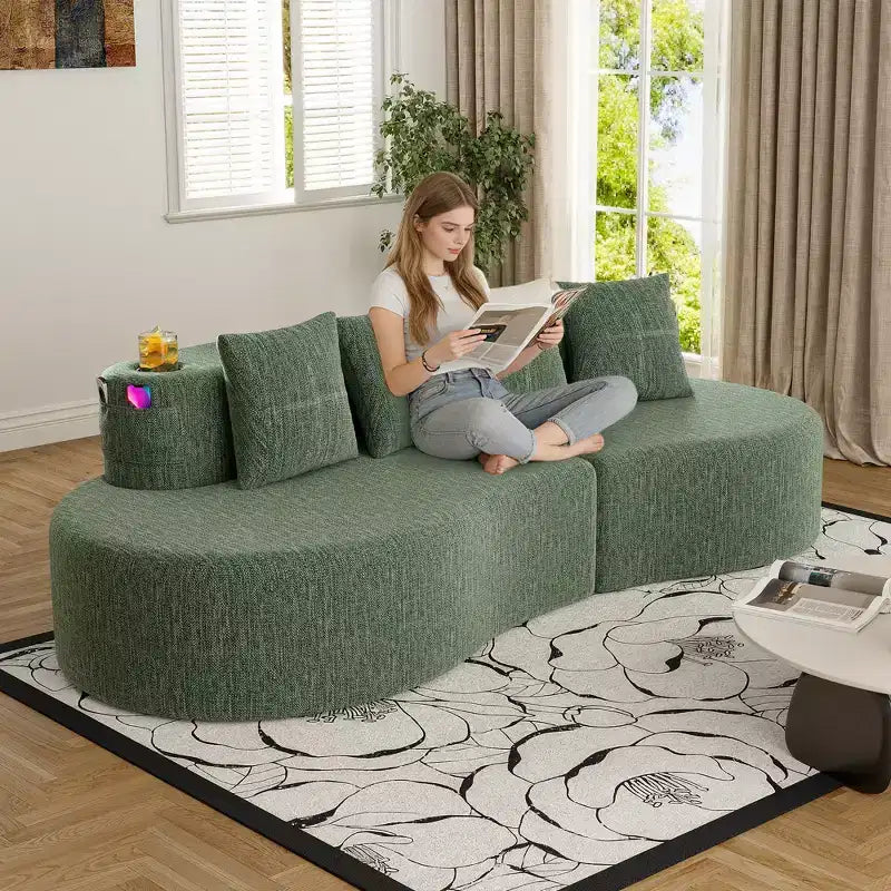 Divano modulare curvo componibile, divano a 3 posti con portabicchieri, tasca laterale e 4 cuscini per soggiorno, ufficio, appartamento - ModernLuxe
