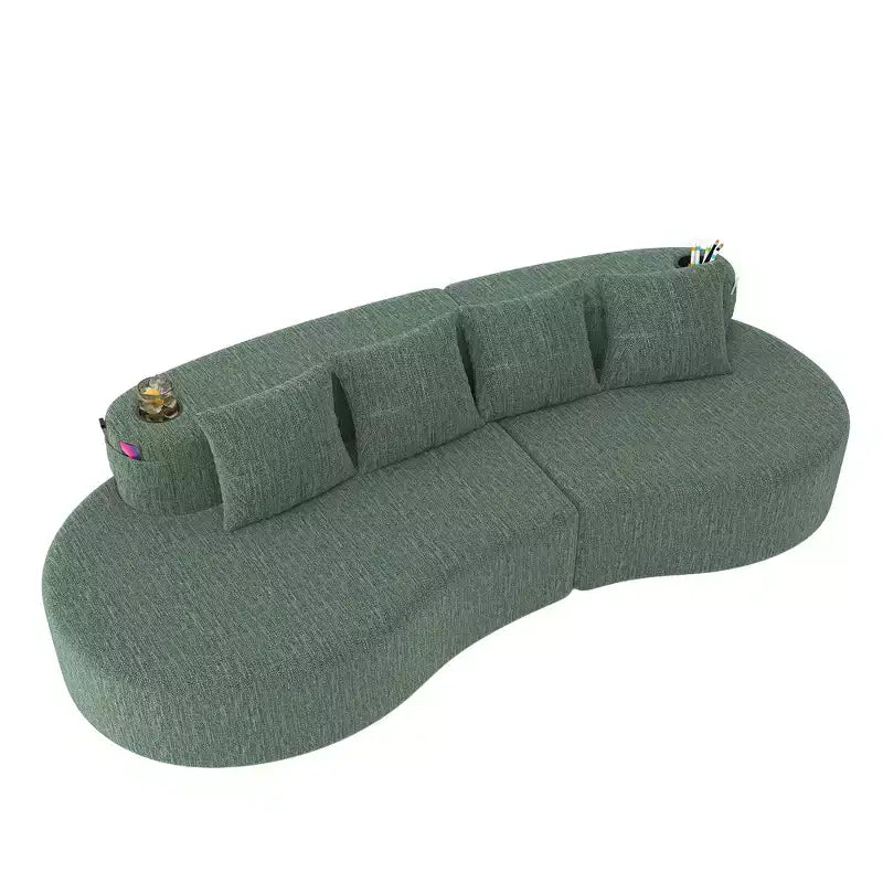 Divano modulare curvo componibile, divano a 3 posti con portabicchieri, tasca laterale e 4 cuscini per soggiorno, ufficio, appartamento - ModernLuxe