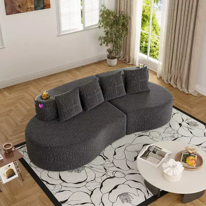 Divano modulare curvo componibile, divano a 3 posti con portabicchieri, tasca laterale e 4 cuscini per soggiorno, ufficio, appartamento - ModernLuxe