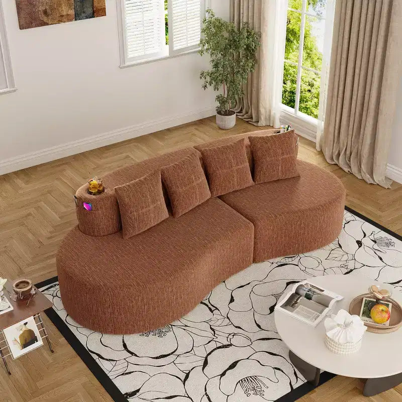 Divano modulare curvo componibile, divano a 3 posti con portabicchieri, tasca laterale e 4 cuscini per soggiorno, ufficio, appartamento - ModernLuxe