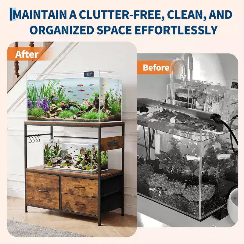 Mobile per acquario da 75-110 litri, supporto per acquario con struttura in metallo e cassetti, mobile doppio per tartarughiera (acquario non incluso)
