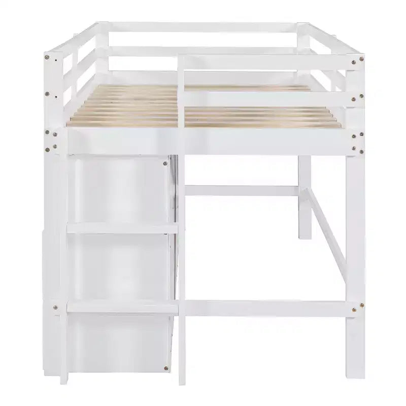 Luxystar, Letto a soppalco basso moderno singolo con 4 cassetti, armadietto e mensole per camera da letto,