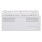 Luxystar, Letto a soppalco basso moderno singolo con 4 cassetti, armadietto e mensole per camera da letto,