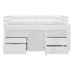 Luxystar, Letto a soppalco basso moderno singolo con 4 cassetti, armadietto e mensole per camera da letto,