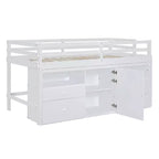 Luxystar, Letto a soppalco basso moderno singolo con 4 cassetti, armadietto e mensole per camera da letto,