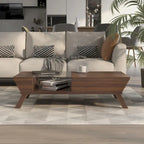 Tavolino da caffè in noce massello, stile medievale moderno, 120 cm, con ripiano in vetro, a uno strato