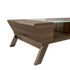 Tavolino da caffè in noce massello, stile medievale moderno, 120 cm, con ripiano in vetro, a uno strato